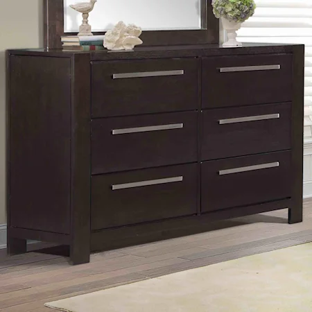 6 Drawer Dresser with Metallic Pulls